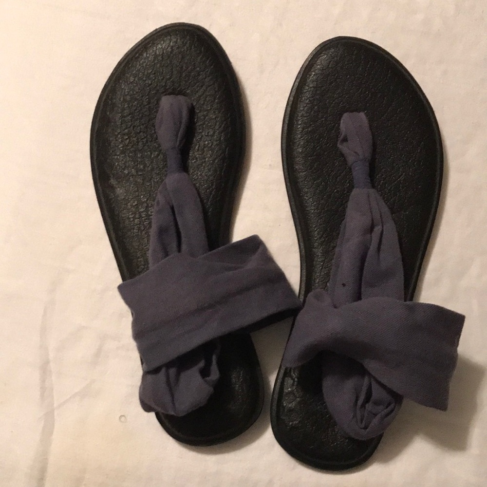 Sanuk blue and black sandals